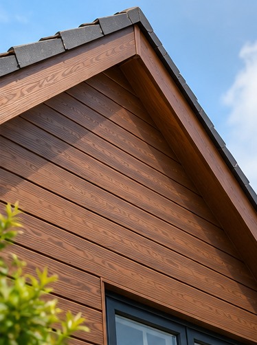 Wood-effect exterior cladding on a house