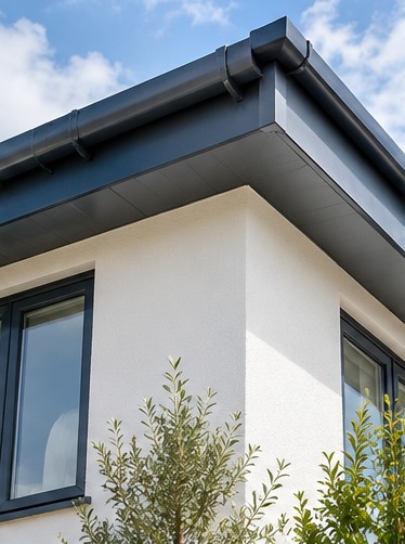 Anthracite grey fascia and guttering on a modern house