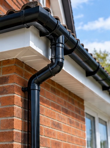 Black guttering along roof edge